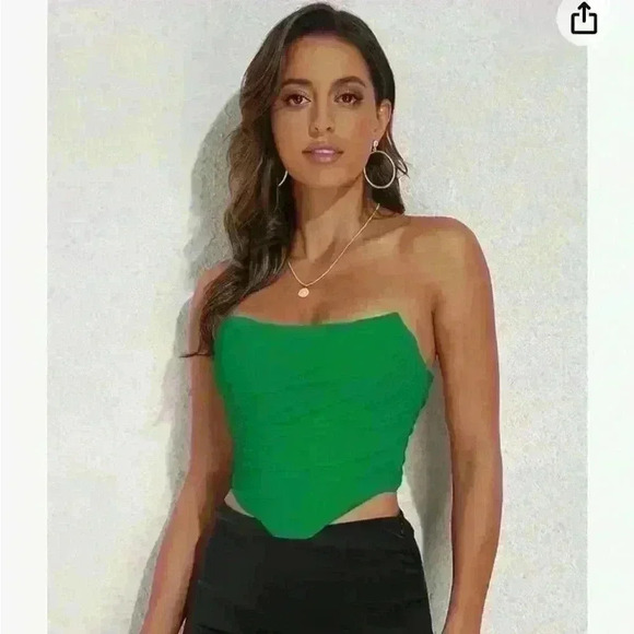 Strapless Open Back Boned Mesh Bustier Zip Back Corset Bodycon top Size L - Picture 3 of 12